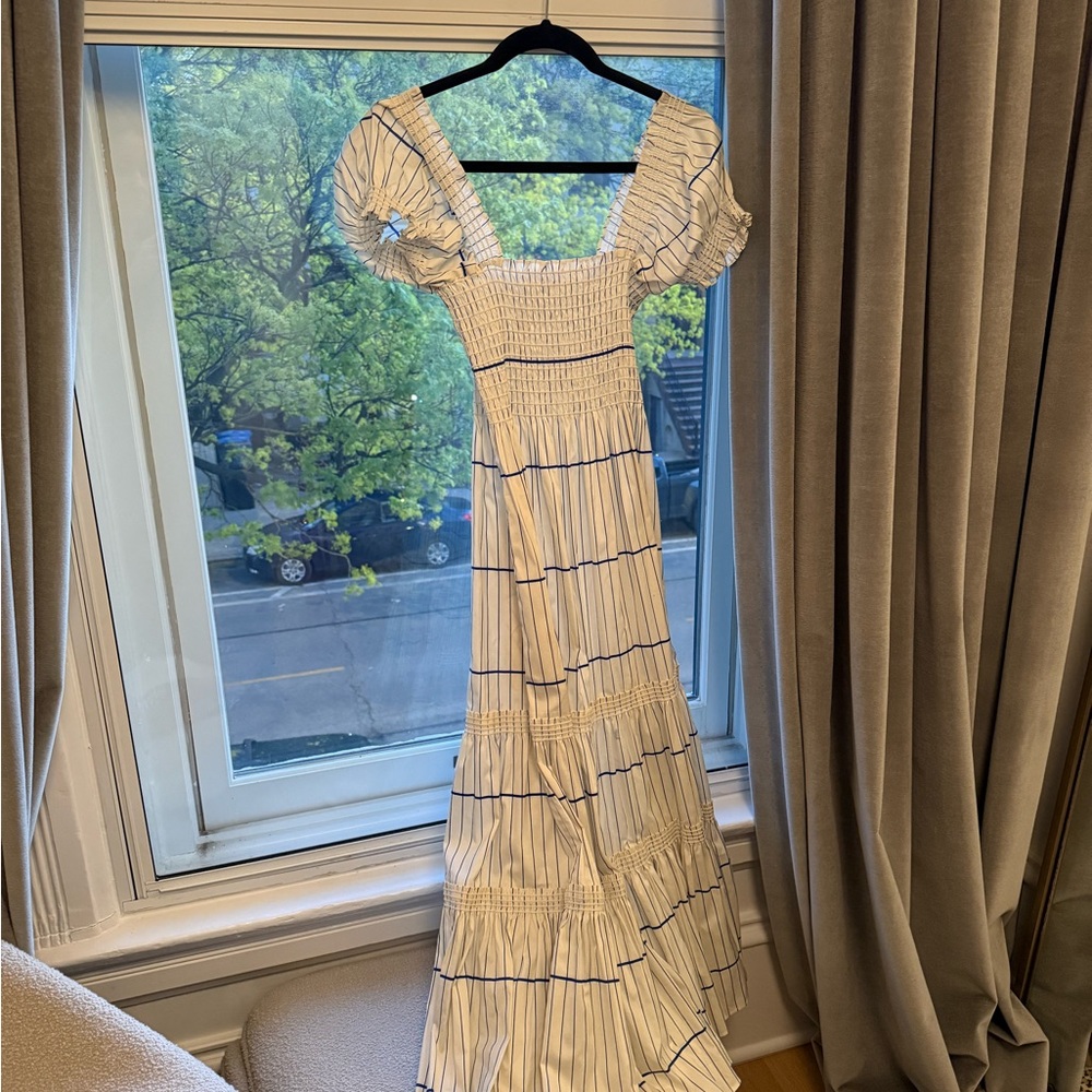 Tory Burch Cream Tiered Maxi Sundress with Square Neck